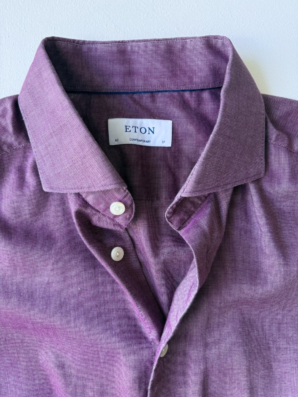 Eton Contemporary Fit Cotton Dress Shirt Heather Burgundy Purple Size 43 17